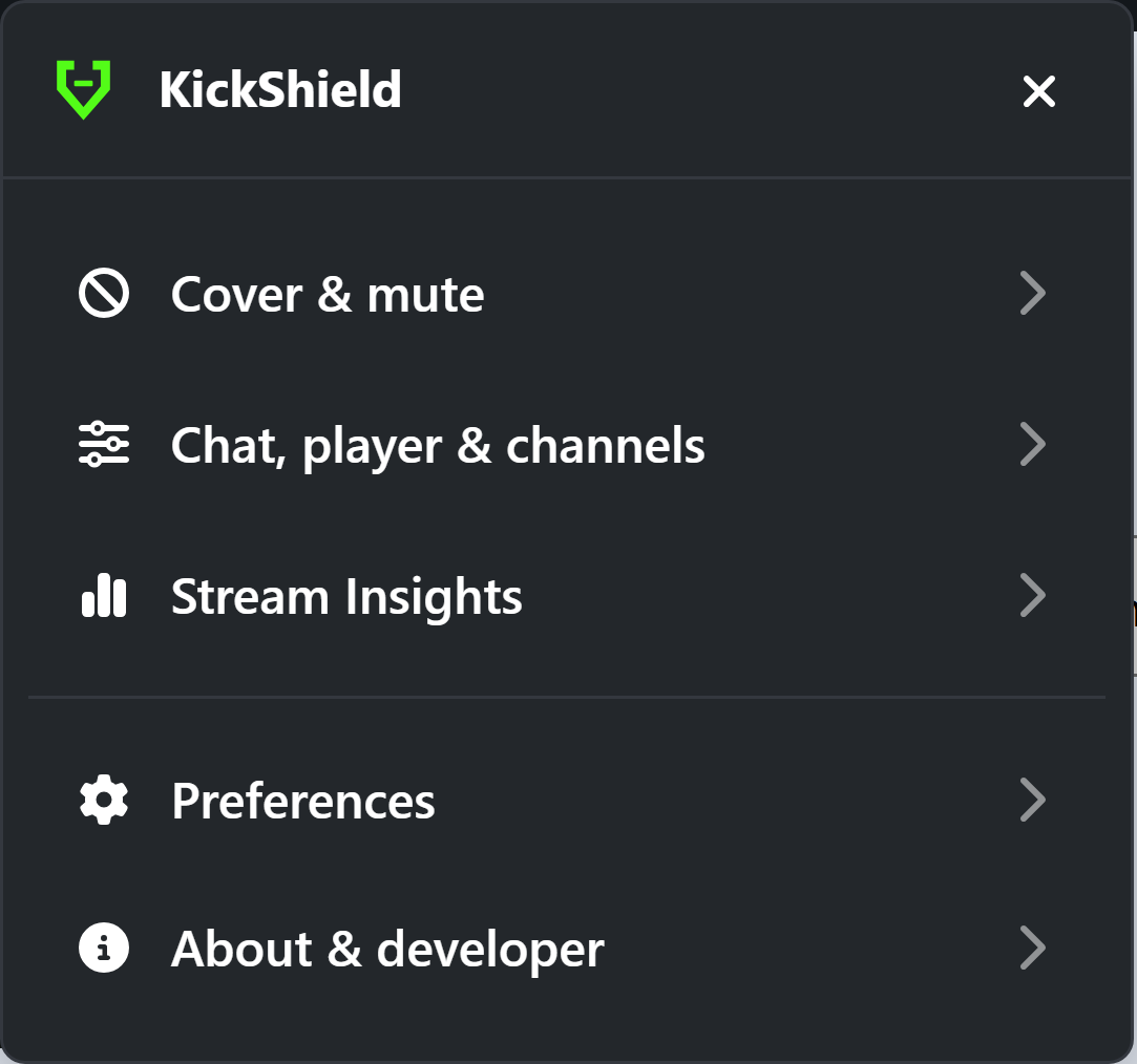 KickShield settings overview on a local synthetic page