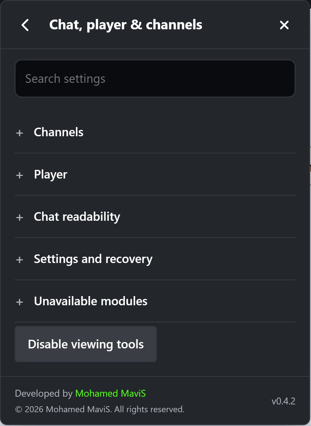 KickShield optional viewing settings, captured from the local build